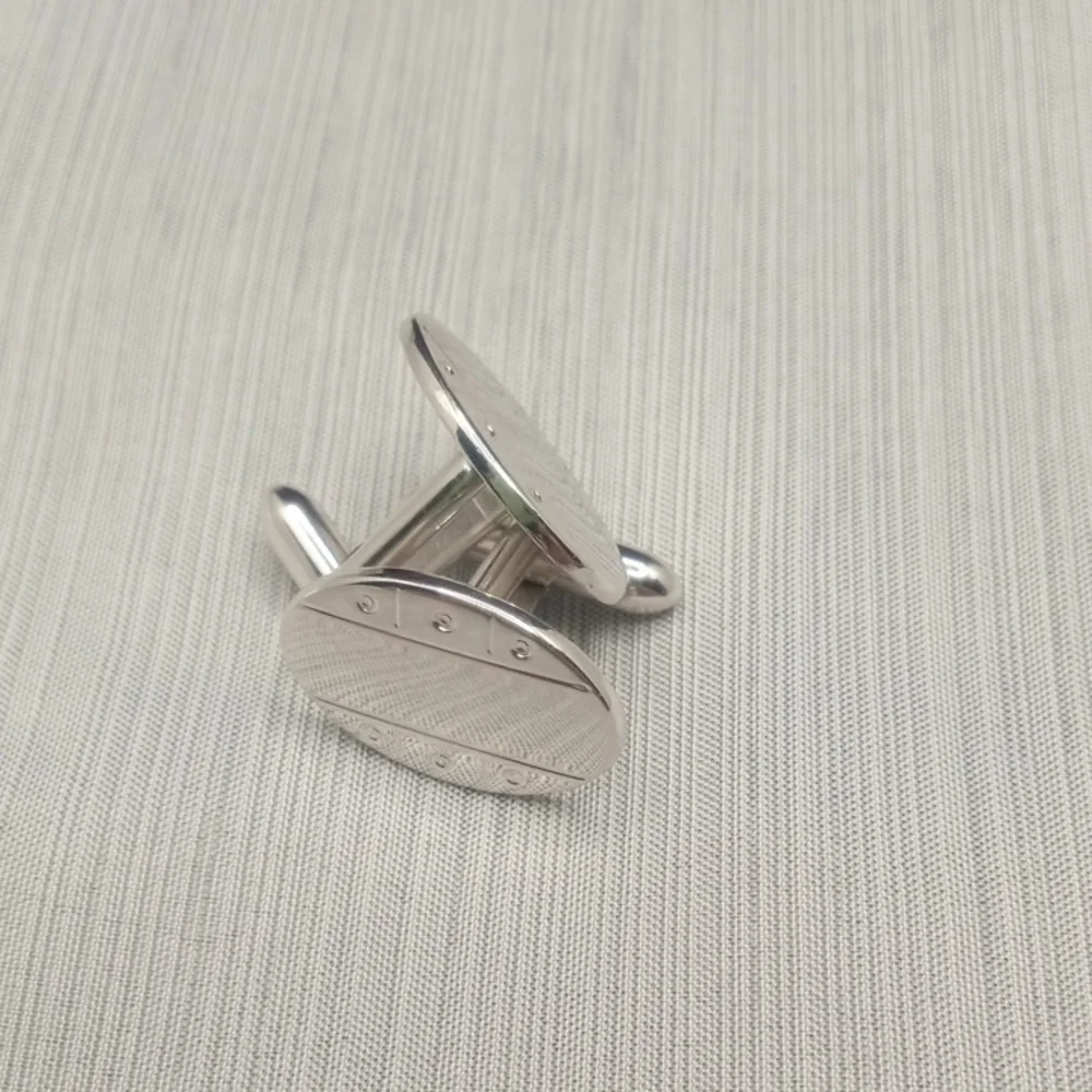 Silver Toned Oval Cufflinks By Swank